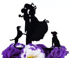 LOVENJOY with Gift Box Love Her Love Her Dog Silhouette Acrylic Wedding Engagement Cake Decoration Topper Black... N16