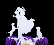 LOVENJOY with Gift Box Love Her Love Her Dog Silhouette Acrylic Wedding Engagement Cake Decoration Topper Black... N19