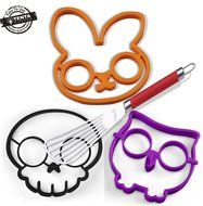 Tenta Kitchen Reusable Silicone Egg Ring Mold and Fish Egg Turner, Pancake Mold Set -Rabbit, Owl, Skull and Fish... N5