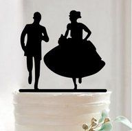 Mr &amp; Mrs Bride and Groom Silhouette Wedding Cake Topper Pick COVERED WITH A PROTECTIVE LAYER WHICH SHOULD BE TORN... N12