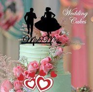 Mr &amp; Mrs Bride and Groom Silhouette Wedding Cake Topper Pick COVERED WITH A PROTECTIVE LAYER WHICH SHOULD BE TORN... N13