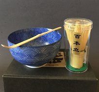 Japanese Nami Wave Porcelain Matcha Bowl Bamboo Scoop 100 Whisk Tea Ceremony Set N2