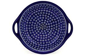 Polish Pottery Bowl with Handles 16-inch Cobalt Swirl N4