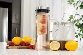 Glass Water Pitcher With Lid &amp; Infuser Rod | Borosilicate Glass Carafe W/ Up To 50Oz/1500ml Capacity | Stainless... N2