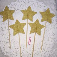 TooMeeCrafts 12 Large Star Topper Gold Glitter Star Wand Cake Topper Cupcake Topper Wedding Cupcake Toppers N3