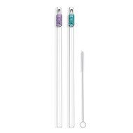 Hummingbird Glass Straws with Cleaning Brush (2 Pack), 8" x 9.5mm, Blue N29