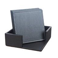 Willcome Set of 6 Leather Round Drink Coasters Cup Mats with Coaster Holder for Wine Beer or Any Beverage Use N14