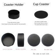 Willcome Set of 6 Leather Round Drink Coasters Cup Mats with Coaster Holder for Wine Beer or Any Beverage Use N16