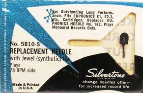 78 RPM PHONOGRAPH NEEDLE for Euphonics E1 E2 E3 180 N325-3S 460-S3 78 RPM