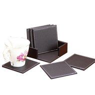 Willcome Set of 6 Leather Round Drink Coasters Cup Mats with Coaster Holder for Wine Beer or Any Beverage Use N19