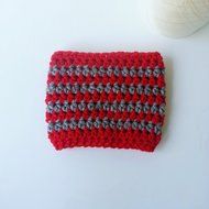 Cafe Latte Cozy, Crochet Coffee Sleeve, Striped Coffee Cup Sleeve, Red and Grey Cup Cozy, Coffee Cozy N3