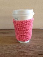 Crochet cup cozy, coffee cup sleeve, reusable coffee sleeve, coffee cup cozy in strawberry pink