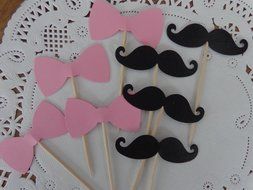Black Mustache and Pink Bow Cupcake Toppers - Gender Reveal Party - Food Picks - Party Picks - Baby Shower Toppers...