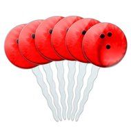 Set of 6 Cupcake Picks Toppers Decoration Sports and Hobbies - Bowling Ball N20