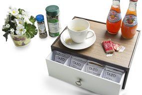 Jack Cube Leather Tea Box Storage Box Tea Bag Organizer Holder Tea Storage Drawer Holder with 12 Compartments(...
