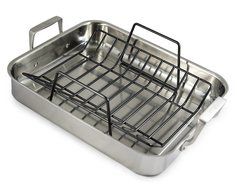 Culina Oven to Stove 16 Roaster Pan Tri-ply Stainless Steel with Non-stick Roasting Rack and Bonus Carving Set. N6