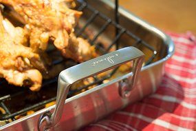 Culina Oven to Stove 16 Roaster Pan Tri-ply Stainless Steel with Non-stick Roasting Rack and Bonus Carving Set. N9