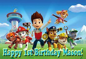 Paw Patrol &quot;Ready For Action!&quot; 1/4 Sheet Edible Frosting Photo Birthday Cake Topper. ~ Pesonalized! N5