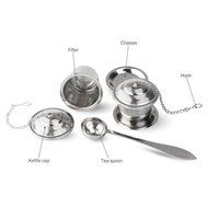 OUNONA Tea Strainer Loose Tea Infuser 304 Stainless Steel Tea Steeper (Set of 2) with Tea Scoop and Drip Trays N6