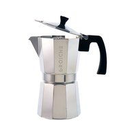 GROSCHE Milano Moka Stovetop Espresso Coffee Maker with Italian Safety Valve and Protection Handle, Black, 3 cup N8