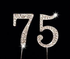 75th Birthday / Wedding Anniversary Number Cake Topper with Sparkling Rhinestone Crystals - 1.75