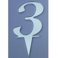 3 Silver Acrylic Mirror Cake Topper Number Script 10cm (4inch) Number Height inc spike 15cm N3