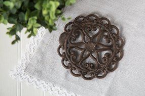 Cast Iron Trivet | Round with Vintage Pattern | Decorative Cast Iron Trivet For Kitchen Or Dining Table | 7.7... N7