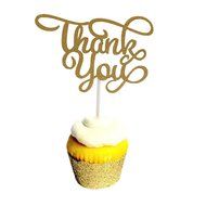 Aisila&reg; Pack of 20 Thank You Party Wedding Decorations Thank You Cupcake Toppers Wrappers (Golden) N2