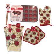 Mini Cupcake pan, Christmas Dish Towels, Pot Holders, Oven Mitt and Spatula 7 Piece Bundle N4