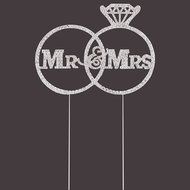 LOVENJOY with Gift Box Mr Mrs Diamond Ring Crystal Rhinestone Wedding Engagement Cake Topper N6