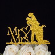 LOVENJOY with Gift Box Sparkling Mr and Mrs Monogram Bride Groom Silhouette Wedding Cake Topper (6-inch, Silver... N11