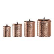 Amici Mauritius Round Metal Hammered Canister, Copper - Set of 4