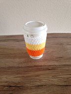 Crochet cup cozy, coffee cup sleeve, reusable coffee sleeve, coffee cup cozy in candy corn colors, orange, yellow... N3