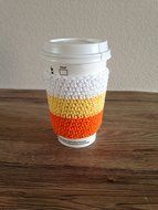Crochet cup cozy, coffee cup sleeve, reusable coffee sleeve, coffee cup cozy in candy corn colors, orange, yellow... N4