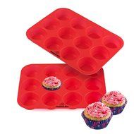 Silicone Cupcake And Muffin Pan, [TWO PACK], 2 x 12 cup reg size Cup Premium Cupcake Pan, Non Stick, BPA Free,...