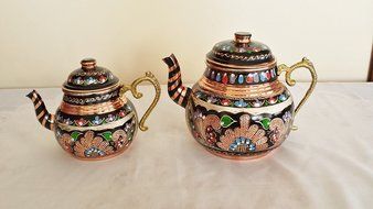 Handmade Turkish Copper Ottoman Inlaid Antique Stylish Teapot Kettle Tea Samovar