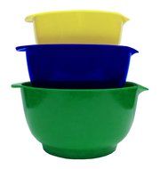 GHP 3-Piece Melamine Mixing Bowl Set with Non-Skid Silicone Bottoms, Yellow/Blue/Green