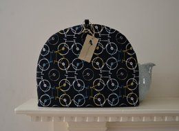 Artisanal Insulated Tea Cozy - Abstract Bicycles Geometric Steel Gray Fine Cotton - 4 Sizes Available N3