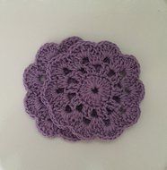 Crochet Purple Cotton Flower Coaster Set Of 2