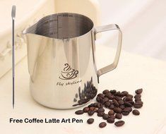 Fly Skyline Stainless Steel 14oz Milk Frothing Pitcher, Measurements Inside the Pitcher While Enjoying Precise... N4
