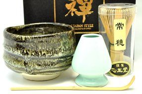 Japanese Mino Yaki ware Matcha Bowl And Tea Ceremony Set Green Tea 11.5 / 11.5 / 8cm (4.5 / 4.5 / 3.1inch)[7395] N2