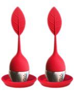 Set of 2 Tea Infuser Leaf Strainer Handle with Steel Ball Silicone Leaf Lid (Purple) N2