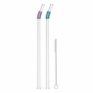 Hummingbird Glass Straws with Cleaning Brush (2 Pack), 8" x 9.5mm, Blue N34