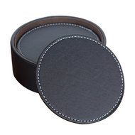Willcome Set of 6 Leather Round Drink Coasters Cup Mats with Coaster Holder for Wine Beer or Any Beverage Use N20