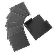 Willcome Set of 6 Leather Round Drink Coasters Cup Mats with Coaster Holder for Wine Beer or Any Beverage Use N22