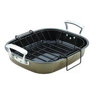 Anolon Nonstick Bakeware Roaster with Hanging U-Rack, 16 x 13-1/2", Pewter/Bronze