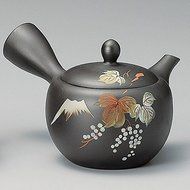 Yamakiikai Tokoname Black Kyusu(Japanese teapot) Japanese Leafs pattern with a strainer 290cc M542 from Japan