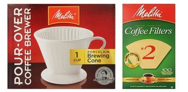 Melitta 64101 Porcelain #2 Cone Brewer with Cone Coffee Filter #2 - Natural Brown 100 Count N3