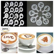 BeautyMood 24pcs Styles Creative Nice Coffee Barista design Stencils Template Strew flowers Pad Duster Spray Art