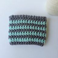 Cafe Latte Cozy, Crochet Coffee Sleeve, Striped Coffee Cup Sleeve, Mint and Grey Cup Cozy N3